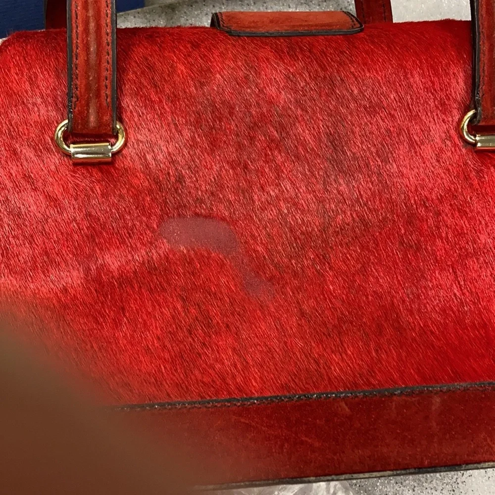 RARE KORET Lg DOCTORS SATCHEL/train case- red calf hair, leather & gold hardware